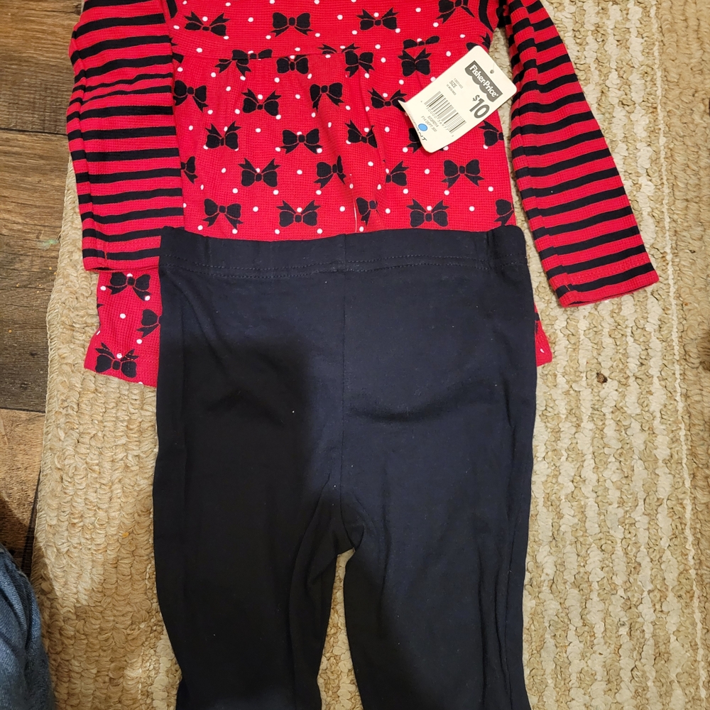 Fisher Price and Black Bow Print Baby Set